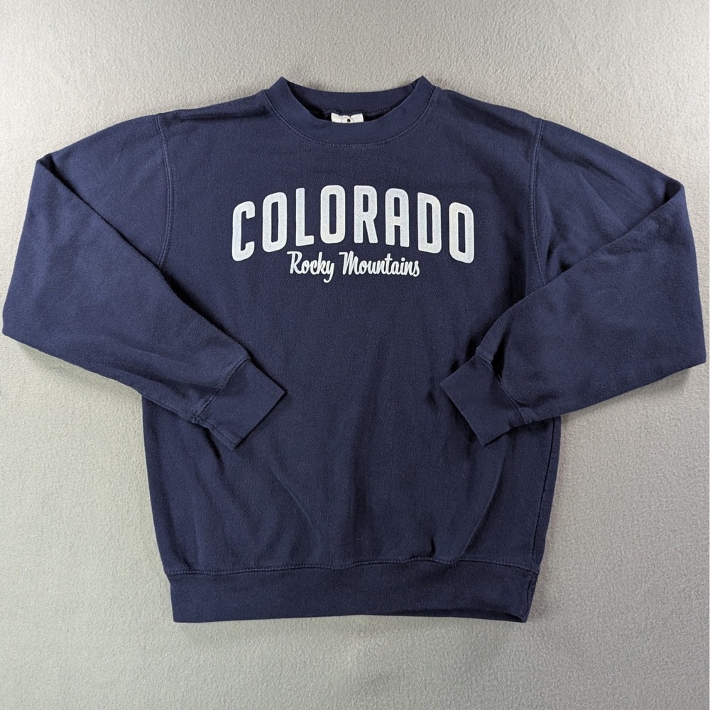 Prairie Mountain Colorado Rocky Mountains Graphic Sweatshirt Small Navy Blue
